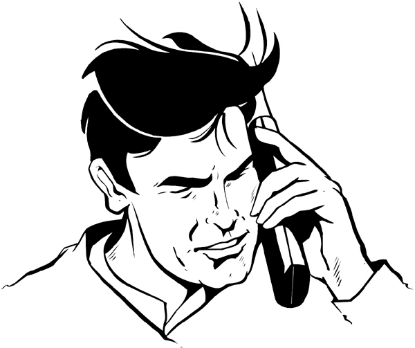 Man on phone vinyl decal. Customize on line. Telephone 091-0102